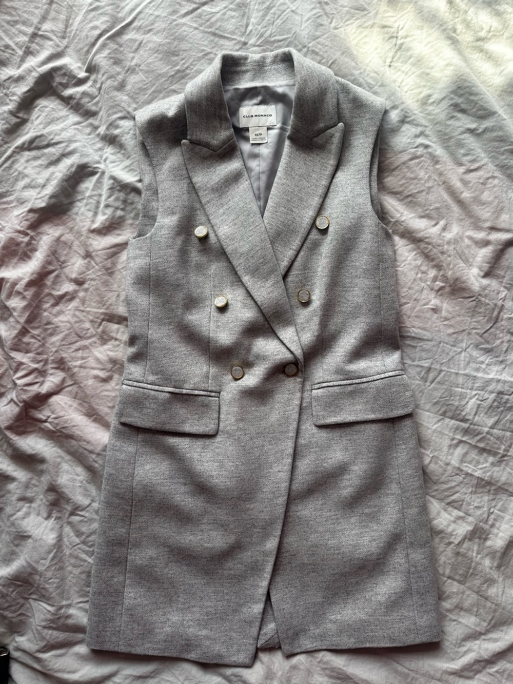 Club Monaco Grey Double Breasted Long Vest Blazer Tailored XS - Picture 2 of 14